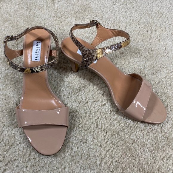Fratelli Rossetti Tan Sandal Heels Snake Strap 7.5 - Picture 4 of 14
